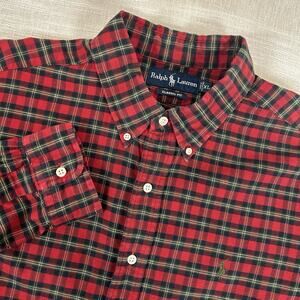 Ralph Lauren Men's XL Plaid Flannel Button Down Classic Fit Shirt Red Size XL